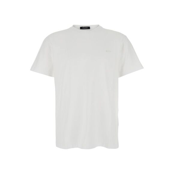Dsquared2 Men White Crewneck T-Shirt With Patch Logo On The Front In Cotton Man